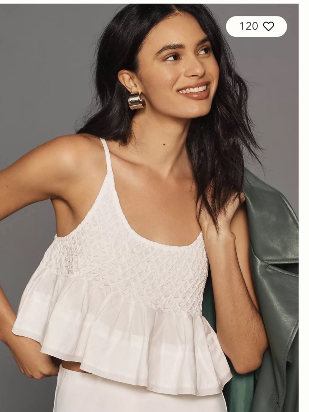 Anthropologie NWT Smocked Swing Tank Top in White Size Small